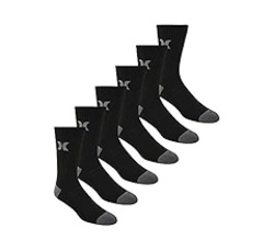 MEDIA HURLEY CREW SOCKS MENS BLACK 6 PACKS