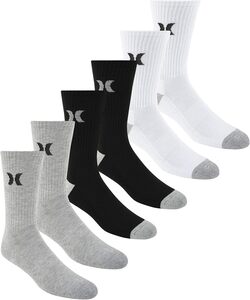 MEDIA HURLEY CREW SOCKS MENS BLACK 6 PACKS