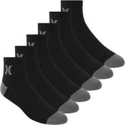 MEDIA HURLEY CREW SOCKS MENS BLACK 6 PACKS